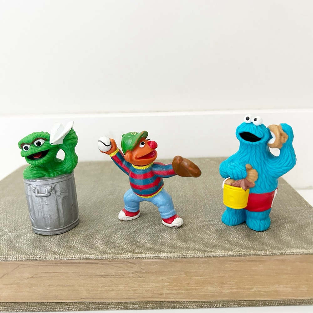 Vintage 80’s McDonald’s Sesame Street Figurine Set Oscar, Ernie, Cookie Monster